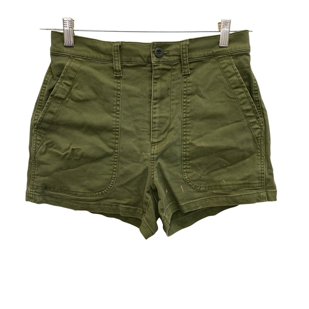 Madewell High Rise Utility Shorts Womens 27 Olive Green Cotton Stretch Paint